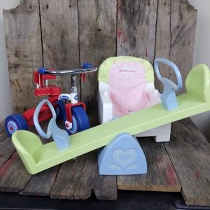 American girl bitty twins bitty baby trike teeter totter booster seat lot